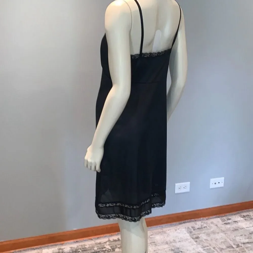 Vintage Slip Dress Black Lace Lingerie Sliperfection Nylon Tricot Antron III - Picture 6 of 11